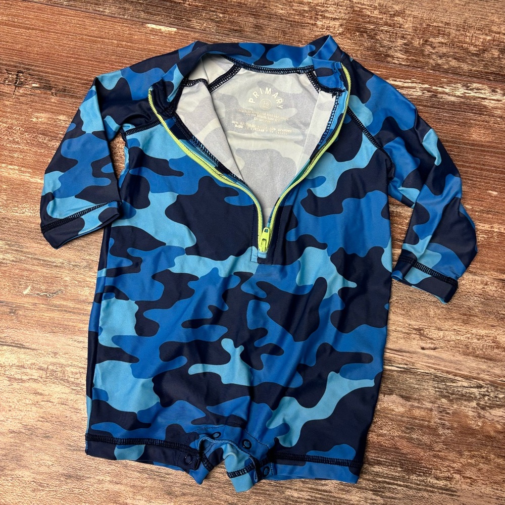 Primary | One-Piece Zipper Rash Guard Blue Camo, 3-6 Months - Picture 4 of 6